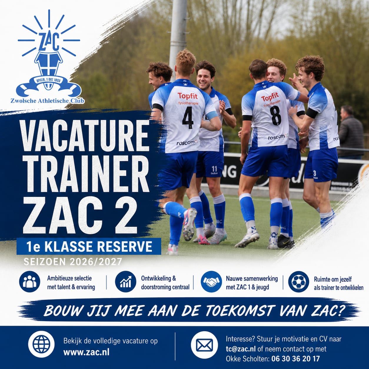 Vacature: Trainer ZAC 2 (1e Klasse Reserve) – seizoen 2026/2027