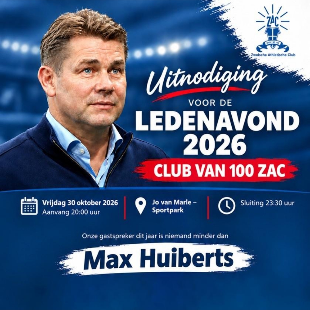 Max Huiberts te gast tijdens ledenavond Club van 100 ZAC